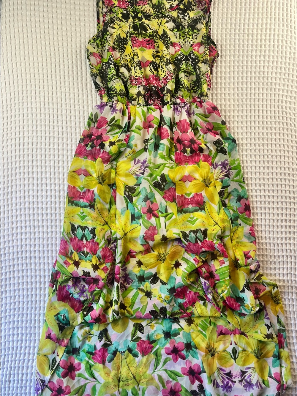 Fun & Flirt Floral Maxi Dress Size L Bright Tropical Sleeveless Boho